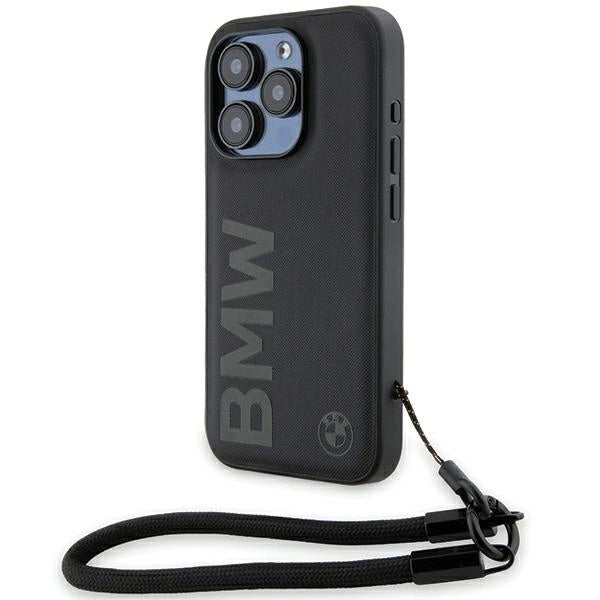 BMW Signature Leather Wordmark Cord case for iPhone 15 Pro - black_0
