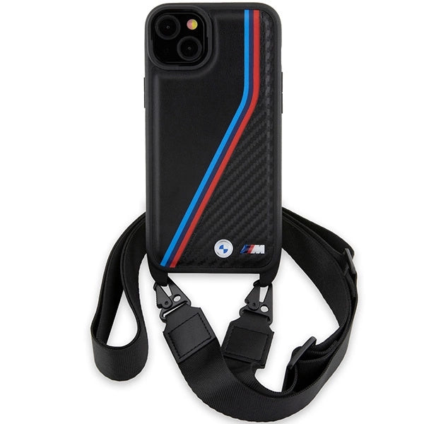 BMW M Edition Carbon Tricolor Lines & Strap case for iPhone 15 Plus / 14 Plus - black_1