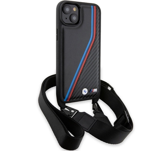 BMW M Edition Carbon Tricolor Lines & Strap case for iPhone 15 Plus / 14 Plus - black_2