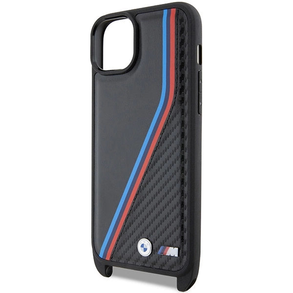 BMW M Edition Carbon Tricolor Lines & Strap case for iPhone 15 Plus / 14 Plus - black_4