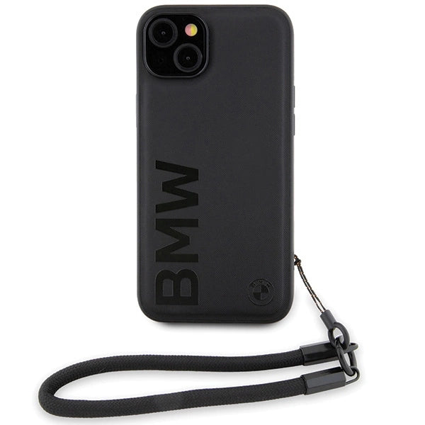 BMW Signature Leather Wordmark Cord case for iPhone 15 Plus / 14 Plus - black_1