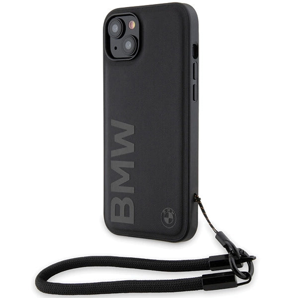BMW Signature Leather Wordmark Cord Case for iPhone 15/14/13 - Black_0
