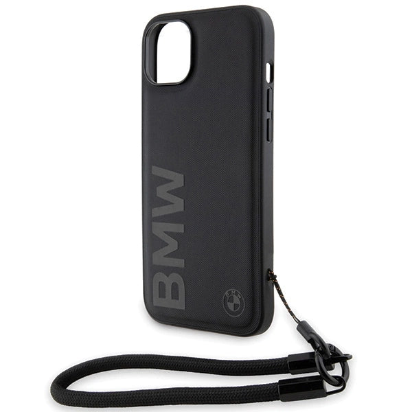 BMW Signature Leather Wordmark Cord Case for iPhone 15/14/13 - Black_4