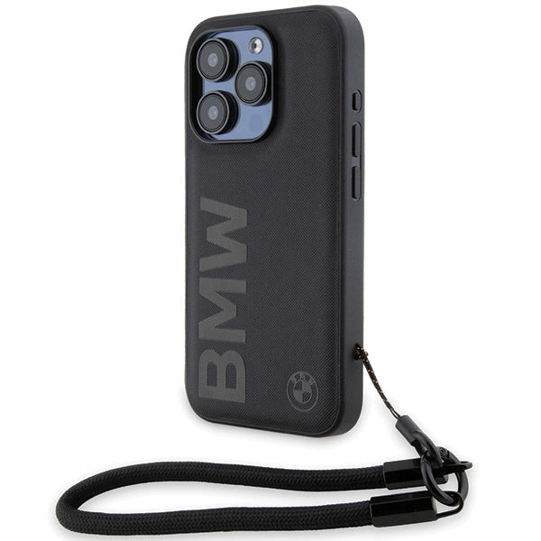 BMW Signature Leather Wordmark Cord case for iPhone 15 Pro Max - black_0