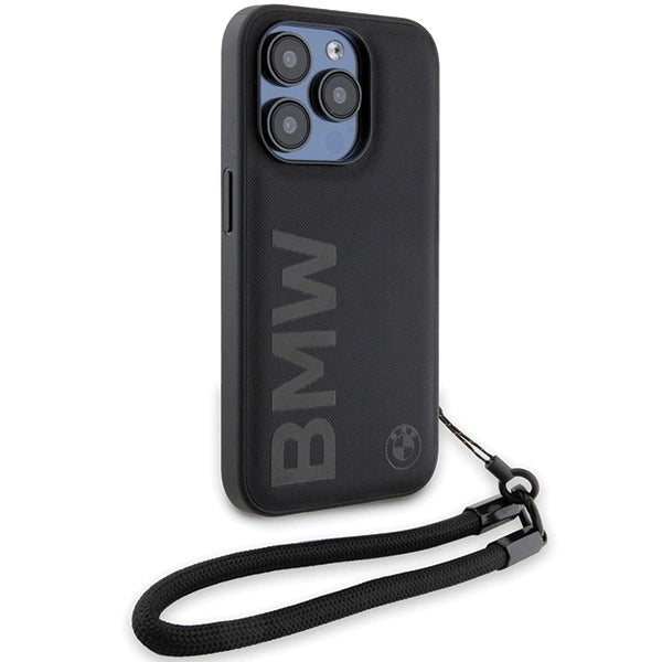 BMW Signature Leather Wordmark Cord case for iPhone 15 Pro Max - black_2