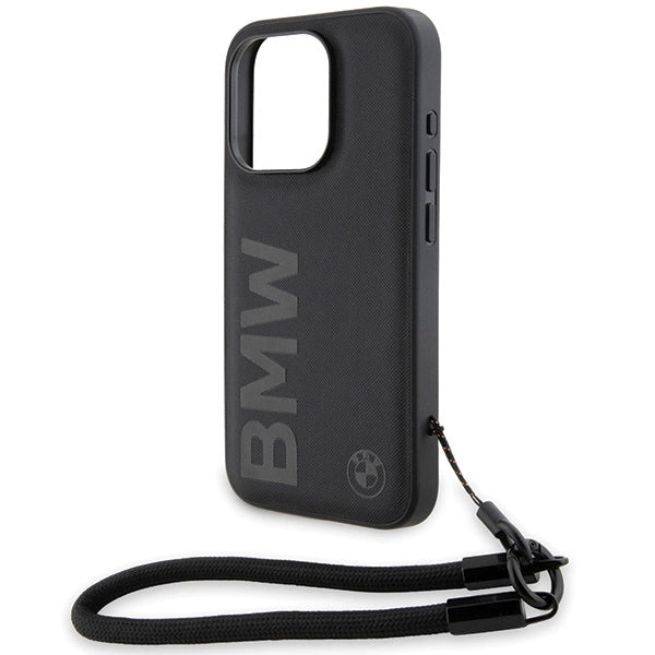 BMW Signature Leather Wordmark Cord case for iPhone 15 Pro Max - black_4