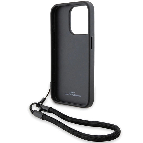 BMW Signature Leather Wordmark Cord case for iPhone 15 Pro Max - black_5