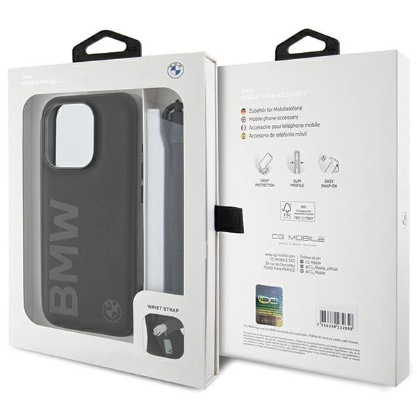 BMW Signature Leather Wordmark Cord case for iPhone 15 Pro Max - black_6