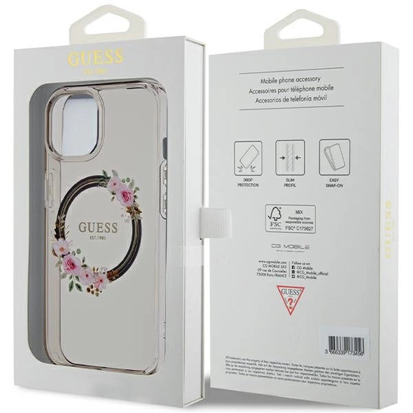 Guess IML Flowers Wreath MagSafe case for iPhone 15 / 14 / 13 - black_7