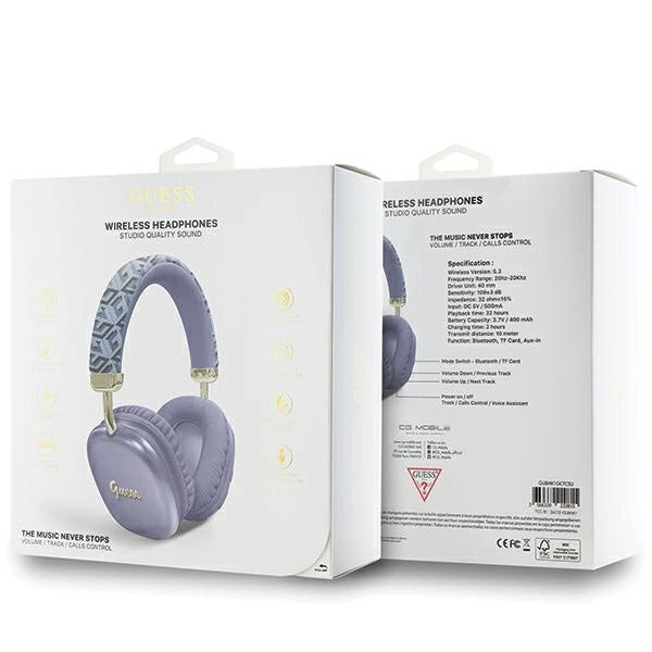 Guess GCube Metallic Script Logo Headphones - Purple_3