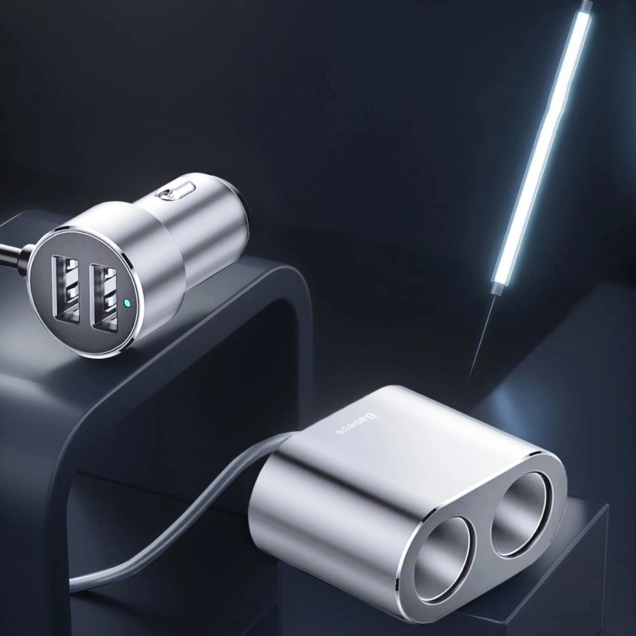 Baseus CRDYQ-0S splitter 2x cigarette lighter socket 80W 2x USB-A 3.1A - silver_6