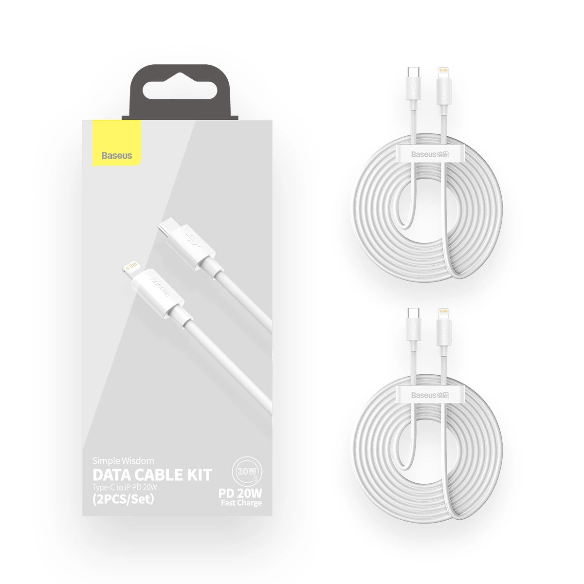 Baseus Simple Wisdom Data Cable Kit USB-C to Lightning PD 20W (2PCS/Set) 1.5m White_19