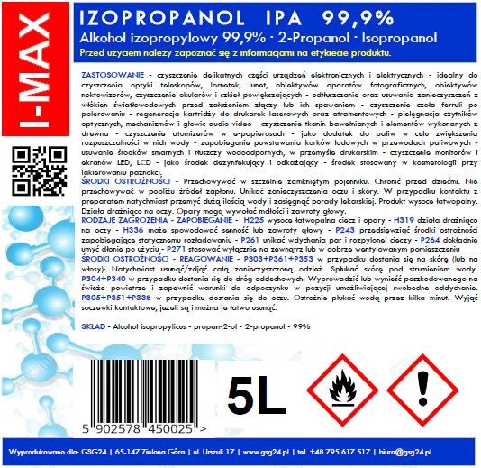 Isopropyl alcohol Isopropanol IPA I-MAX 99.9% 5L_1