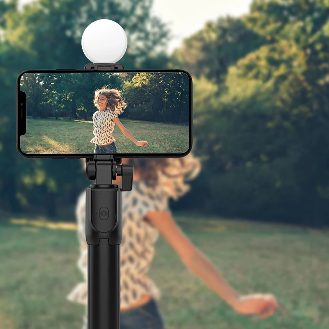 Selfie stick WR1YXS telescopic tripod 0.71m with round lamp - black_9