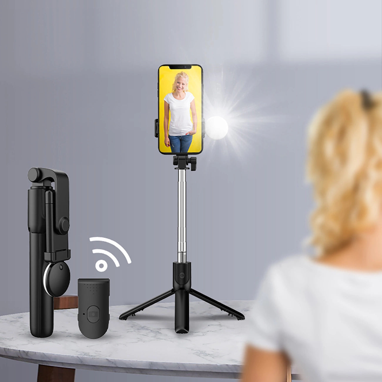 Selfie stick WR1YXS telescopic tripod 0.71m with round lamp - black_16