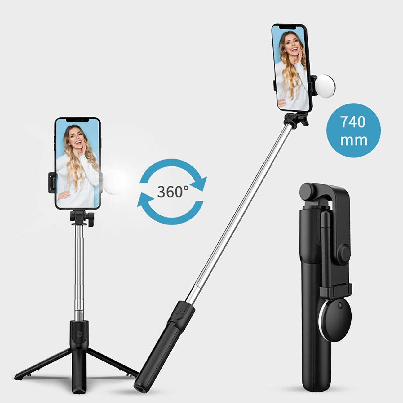 Selfie stick WR1YXS telescopic tripod 0.71m with round lamp - black_6