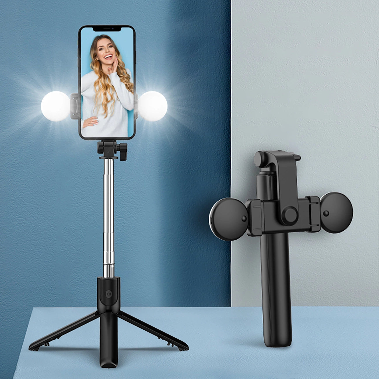 Selfie stick WR1YXS telescopic tripod 0.71m with round lamp - black_7