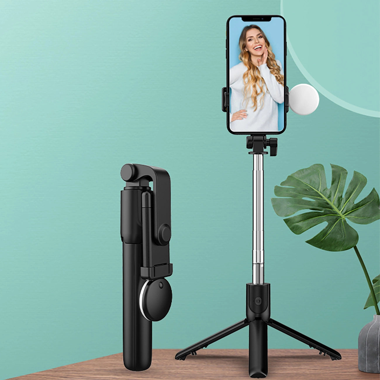 Selfie stick WR1YXS telescopic tripod 0.71m with round lamp - black_8
