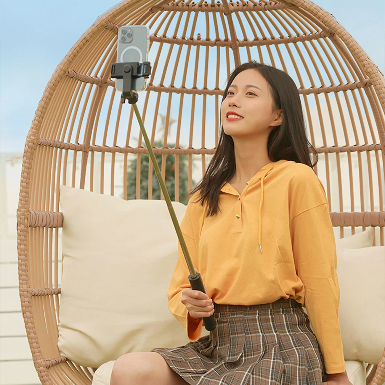 Selfie stick WHS1Y telescopic tripod 1m with phone holder - black_11