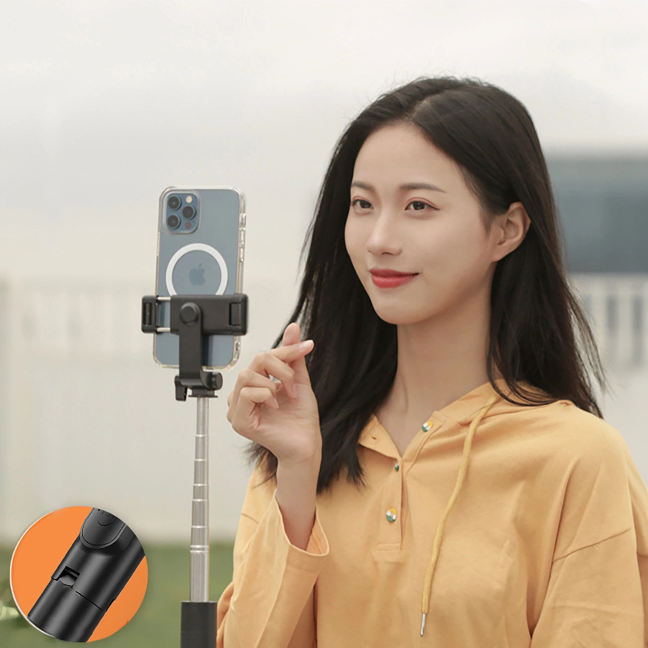 Selfie stick WHS1Y telescopic tripod 1m with phone holder - black_13