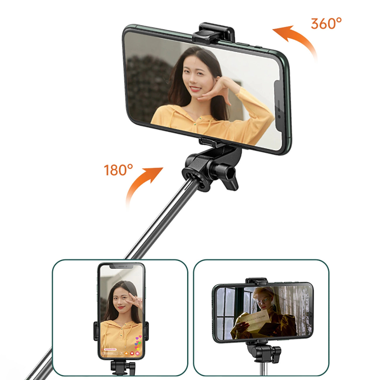Selfie stick WHS1Y telescopic tripod 1m with phone holder - black_15
