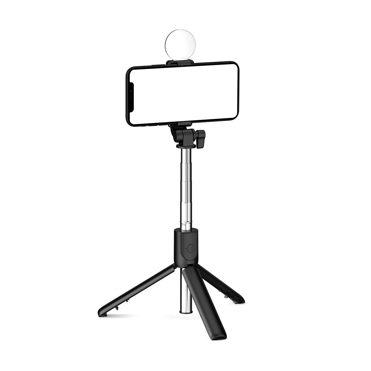 Selfie stick WH1YXS telescopic tripod 1m with round lamp and phone holder - black_3