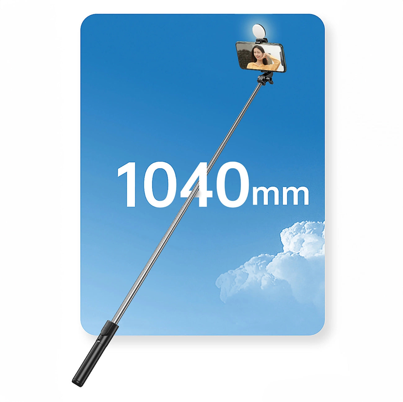 Selfie stick WH1YXS telescopic tripod 1m with round lamp and phone holder - black_9