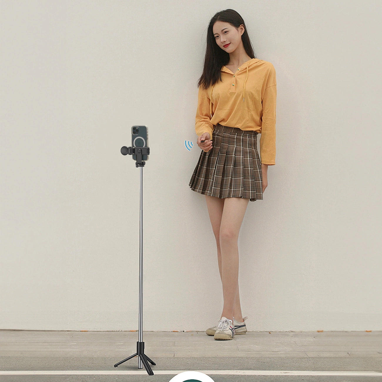 Selfie stick WH1YXS telescopic tripod 1m with round lamp and phone holder - black_12