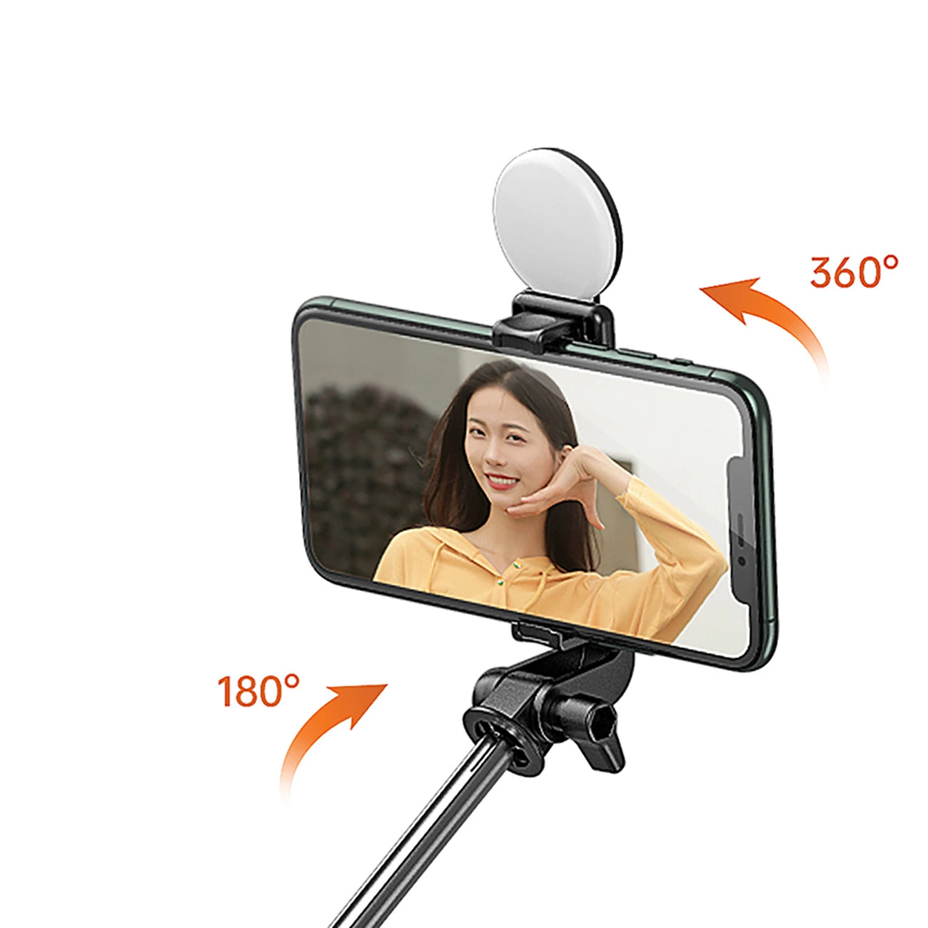 Selfie stick WH1YXS telescopic tripod 1m with round lamp and phone holder - black_14