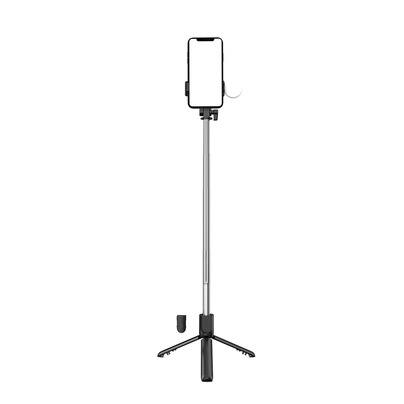Selfie stick WH1YXS telescopic tripod 1m with round lamp and phone holder - black_1