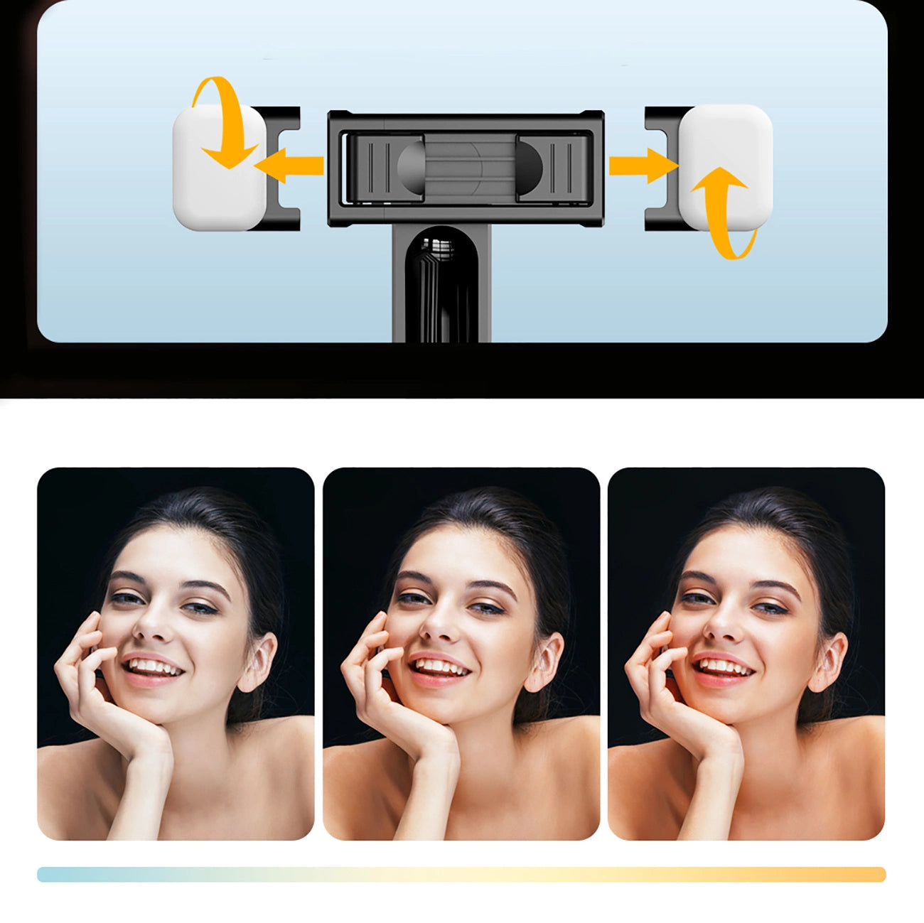 Selfie stick WC13YDS telescopic tripod 1.3m with double lamp and phone holder - black_16