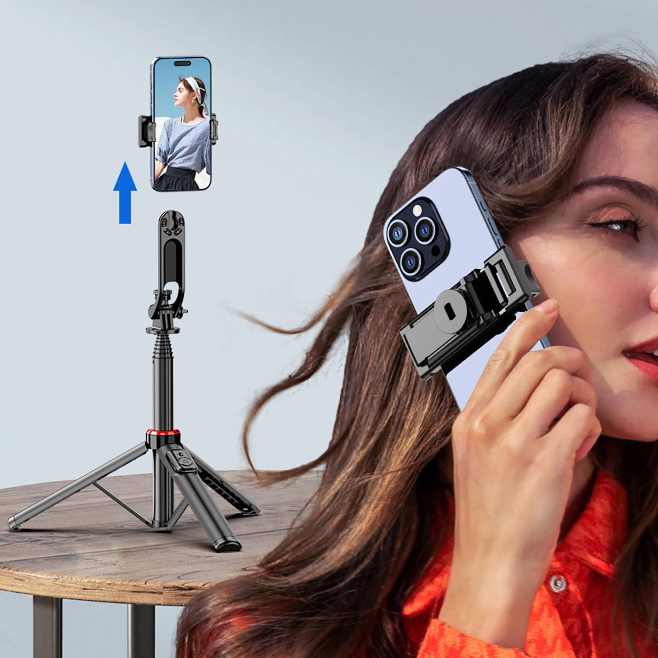 Selfie stick WC1Y2S 1.3m aluminum alloy telescopic tripod with phone holder - black_12