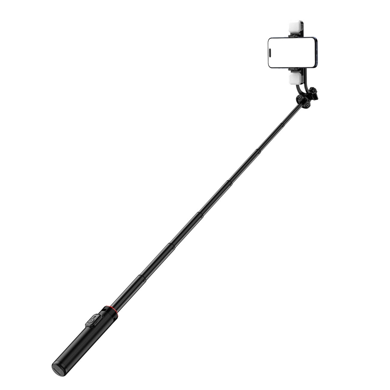Selfie stick WC12YDS 1.3m aluminum alloy telescopic tripod with dual lamp and phone holder - black_1
