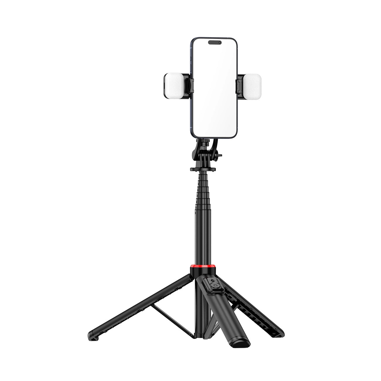 Selfie stick WC12YDS 1.3m aluminum alloy telescopic tripod with dual lamp and phone holder - black_14