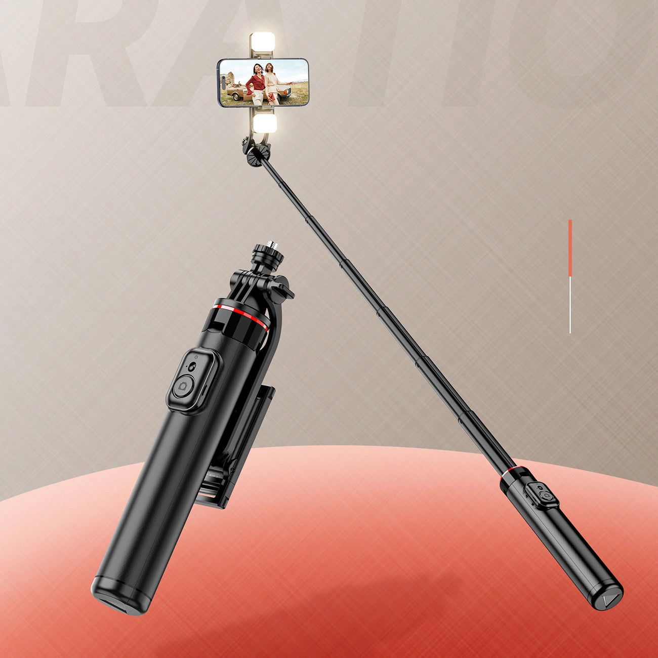 Selfie stick WC12YDS 1.3m aluminum alloy telescopic tripod with dual lamp and phone holder - black_20