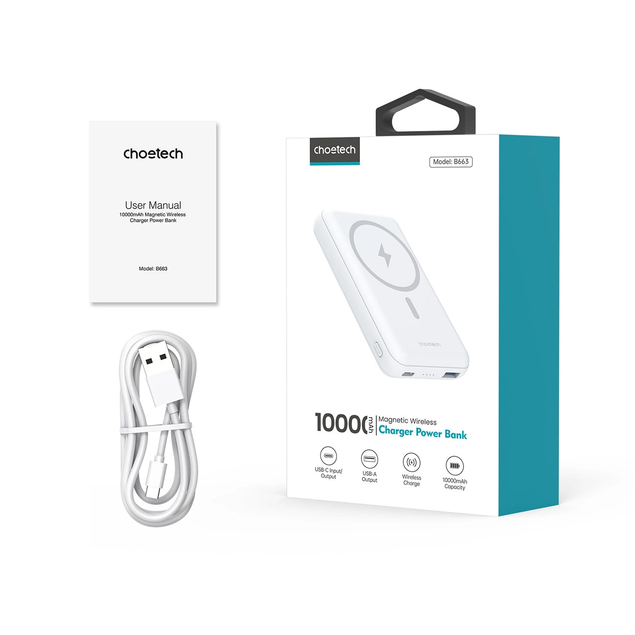 Powerbank Choetech B663 10000mAh 20W MagSafe USB-A / USB-C - white_3