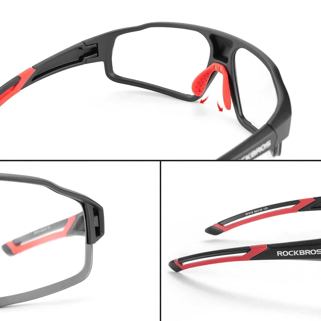 Rockbros SP216BK photochromic UV400 cycling glasses - black and red_4