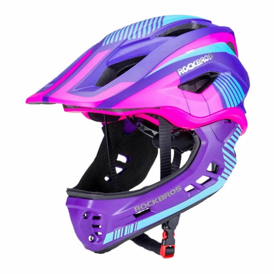 Rockbros TT-32SBPP-S children's bicycle helmet with detachable chinbar, size S - purple-pink_0
