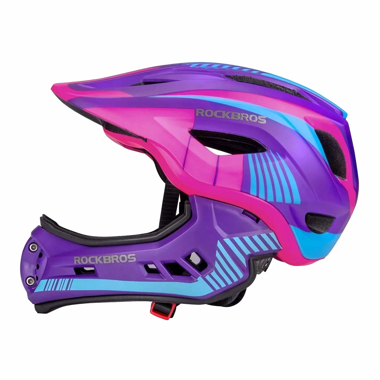 Rockbros TT-32SBPP-M children's bicycle helmet with removable chinbar, size M - purple-pink_1