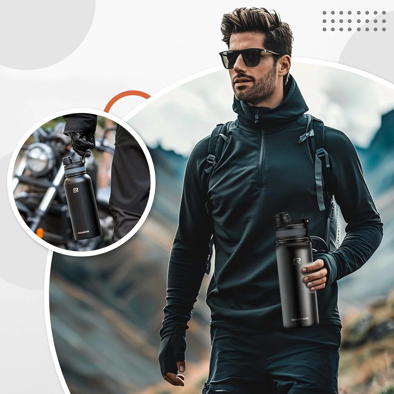 Rockbros 35210029002 thermal bicycle bottle for drinks 650 ml - black_2