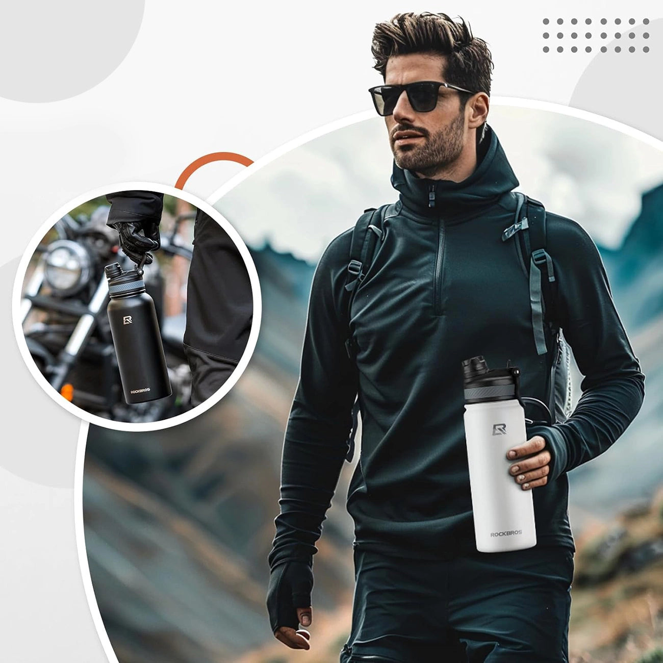 Rockbros 35210029005 bicycle thermal bottle for drinks 530 ml - white_2