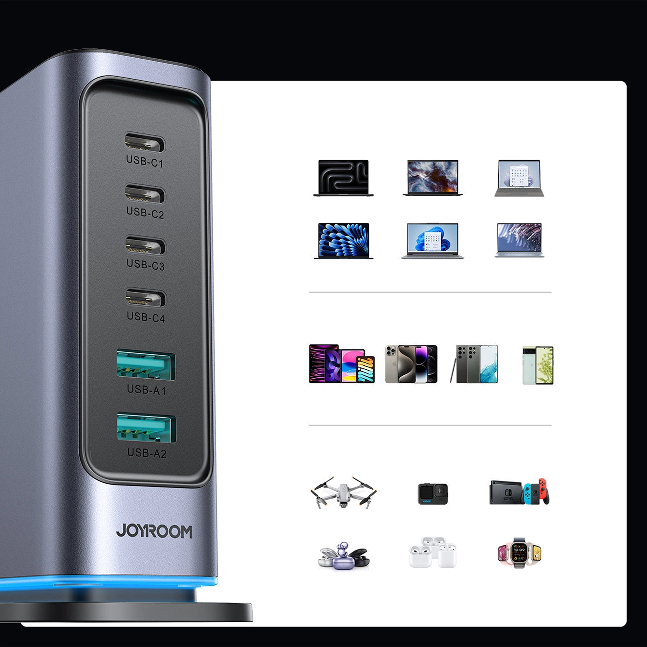 Joyroom JR-TCM02 multi-port GaN charger 65W EU 4x USB-C 2x USB-A - dark gray_9