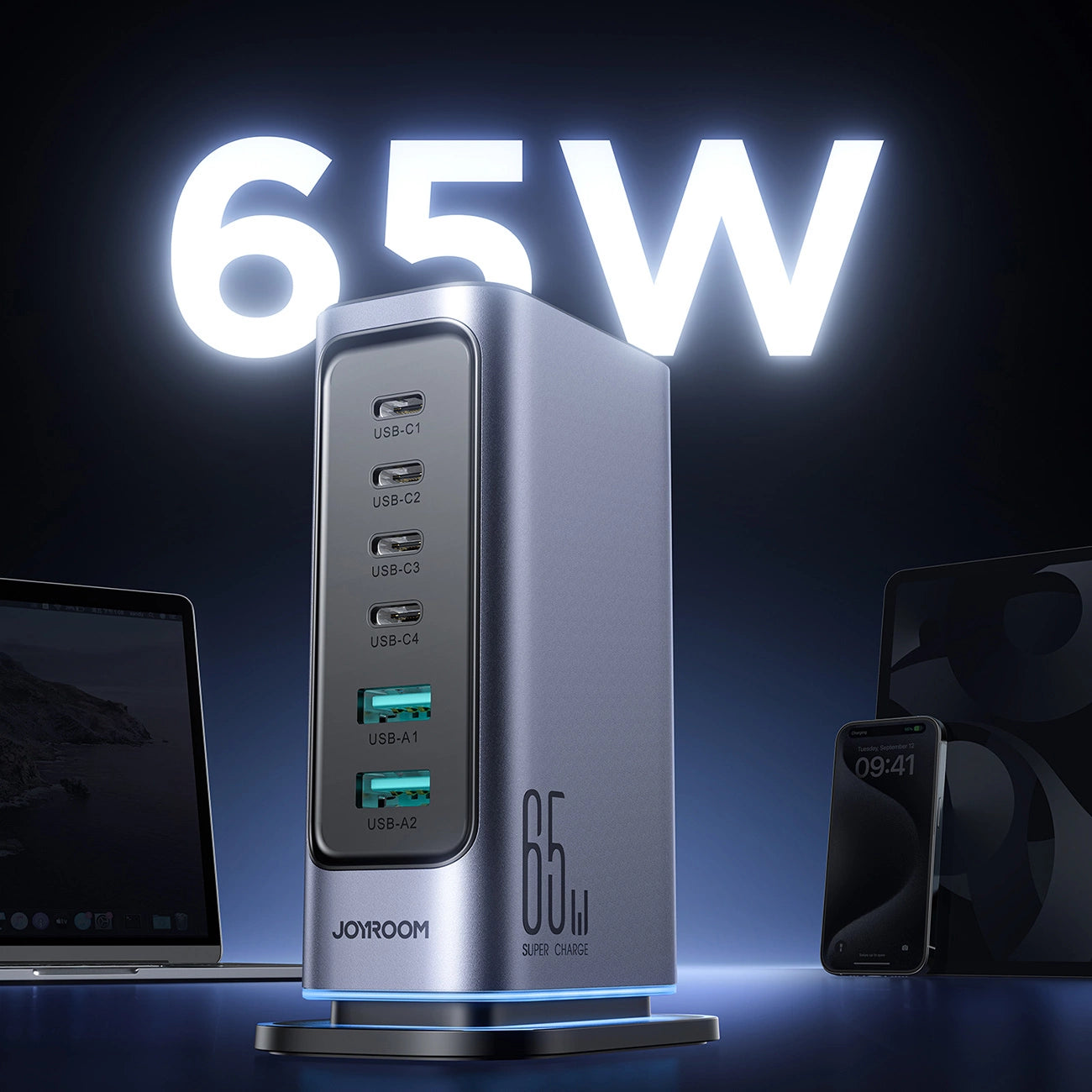 Joyroom JR-TCM02 multi-port GaN charger 65W EU 4x USB-C 2x USB-A - dark gray_6