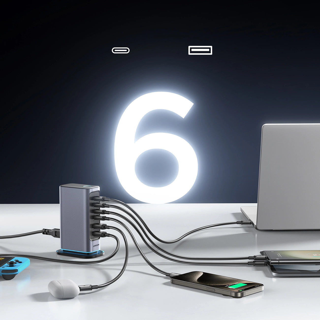 Joyroom JR-TCM02 multi-port GaN charger 65W EU 4x USB-C 2x USB-A - dark gray_8