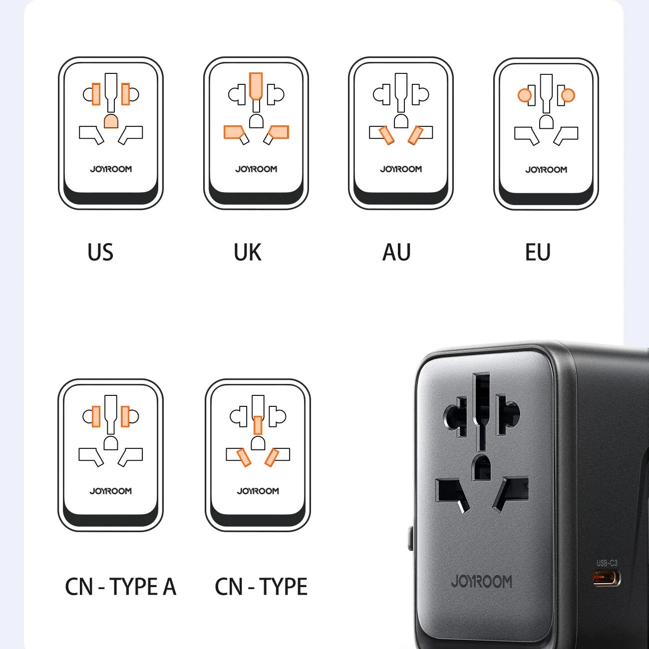 Joyroom JR-TCW02 65W Travel Adapter Universal EU / US / JP / AU / UK / CN - Black_9