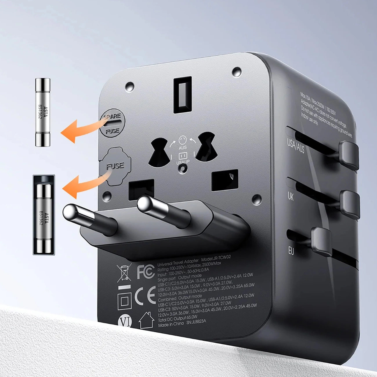 Joyroom JR-TCW02 65W Travel Adapter Universal EU / US / JP / AU / UK / CN - Black_10