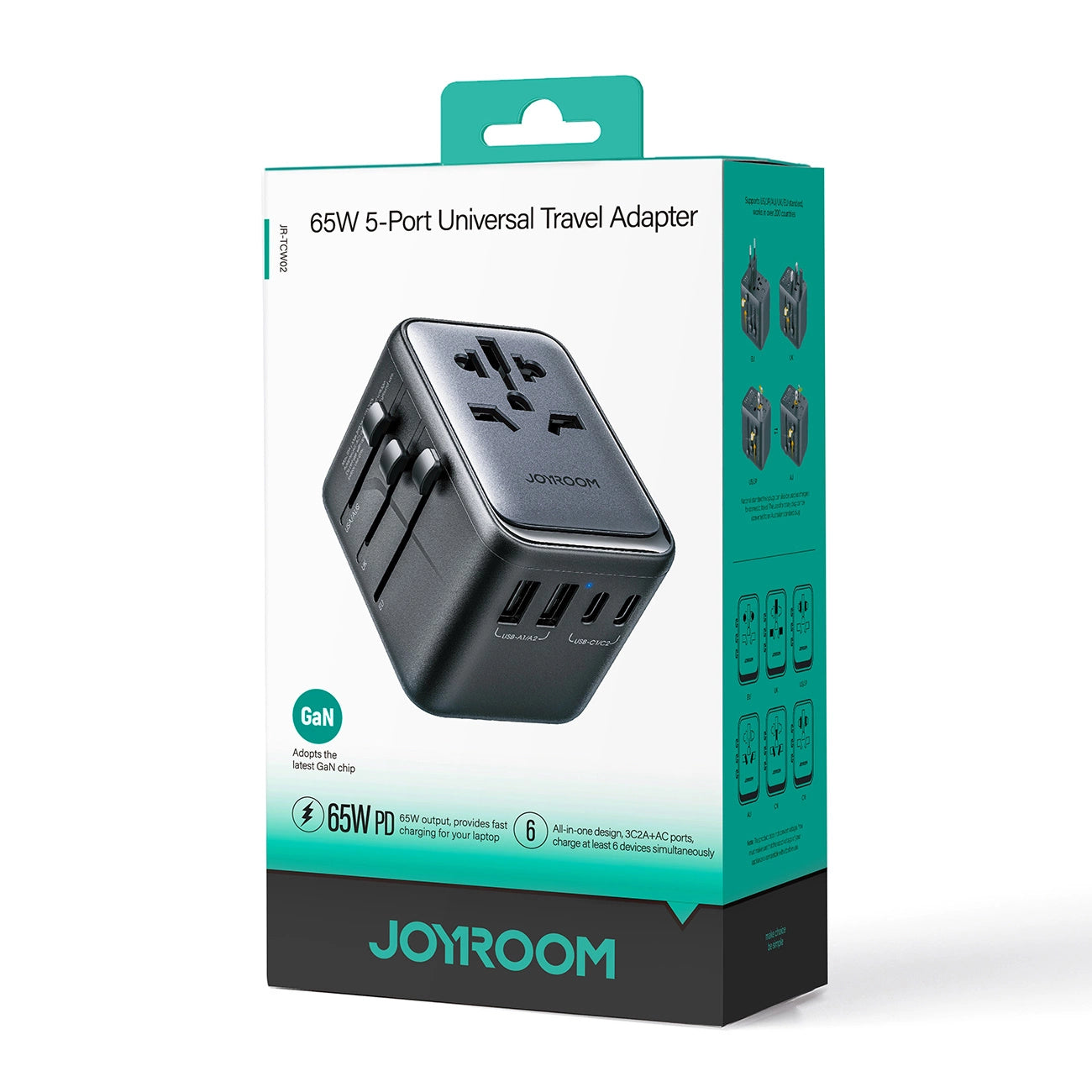 Joyroom JR-TCW02 65W Travel Adapter Universal EU / US / JP / AU / UK / CN - Black_1