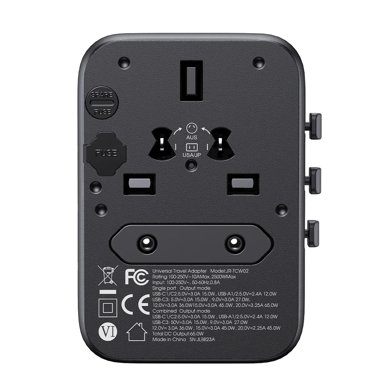 Joyroom JR-TCW02 65W Travel Adapter Universal EU / US / JP / AU / UK / CN - Black_3
