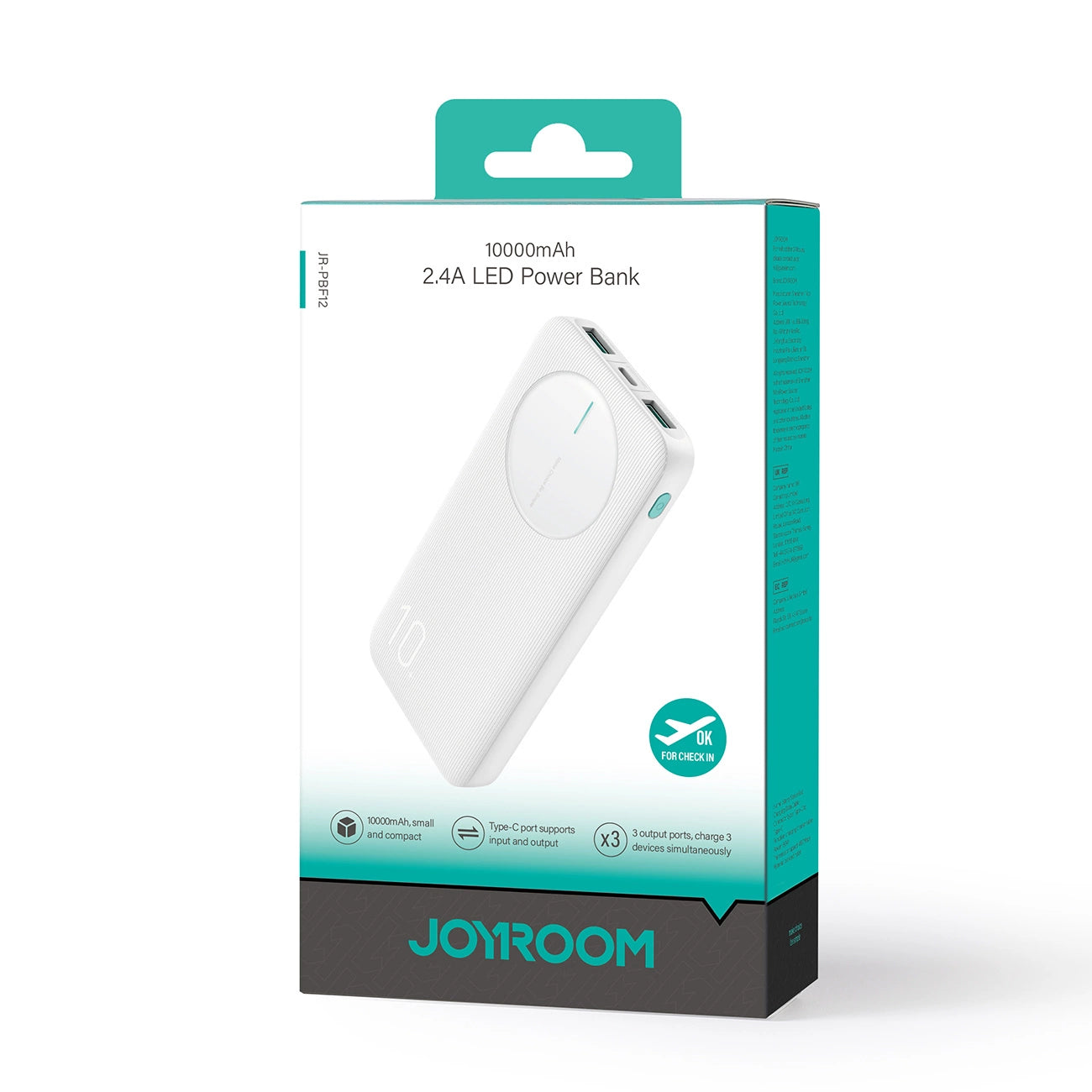 Powerbank Joyroom JR-PBF12 10000mAh 2.4A 2x USB-A 1x USB-C - white_6