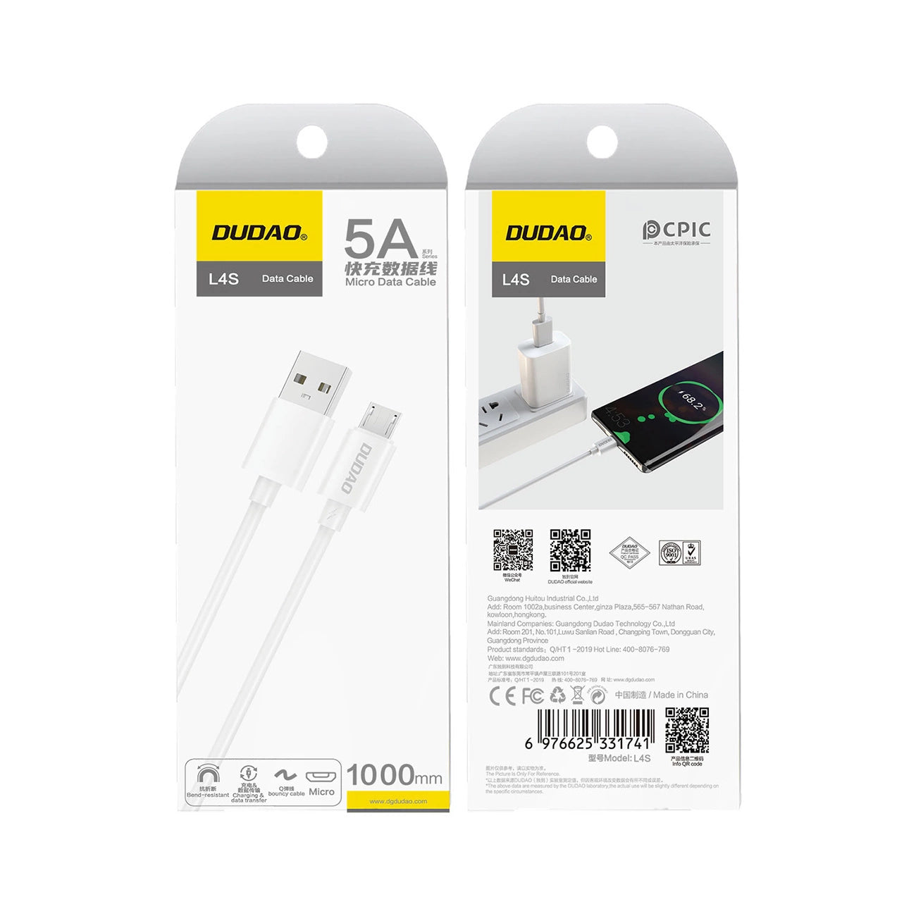 Dudao L4SM USB-A / micro USB cable 2A 1m - white_1